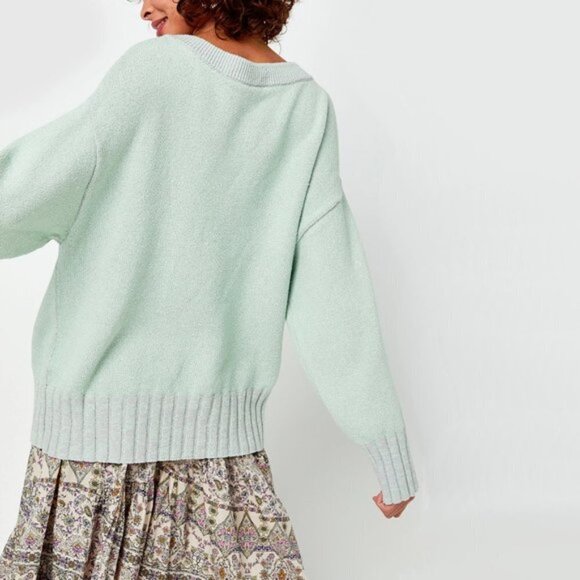 NWT Free People lime grey cotton blend oversize relaxed fit sweater, S - Picture 11 of 15